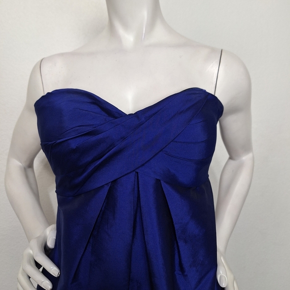 Cache Royal Blue Satin Empire Waist Romantic Y2K Made in USA Mini Dress Size 4 - Picture 2 of 12